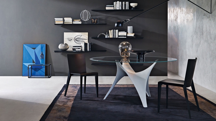 table ronde en verre design-italien-base-blanche