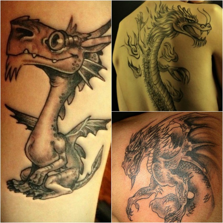 tatouage-dragon-homme-femme-monochrome-dos-avant-bras