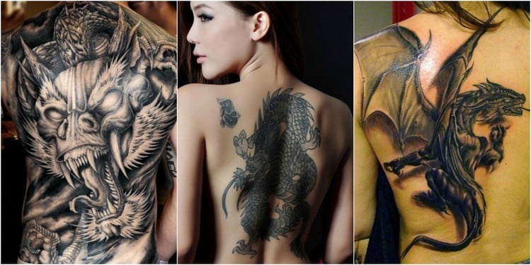 tatouage-dragon-homme-femme-monochrome-dos-complet