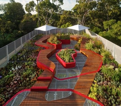 toit-terrasse-Hassel-bancs-bois-accents-rouges-plantes