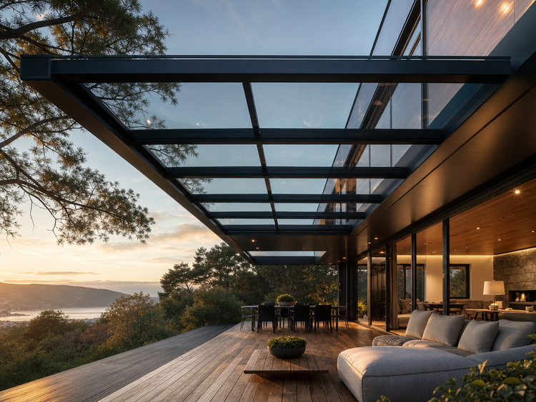 toiture transparente pour terrasse bois-spots-orientables