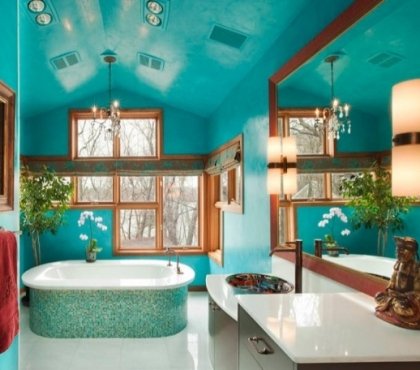 amenagement-salle-bains-couleur-turquoise-baignoire-ovale