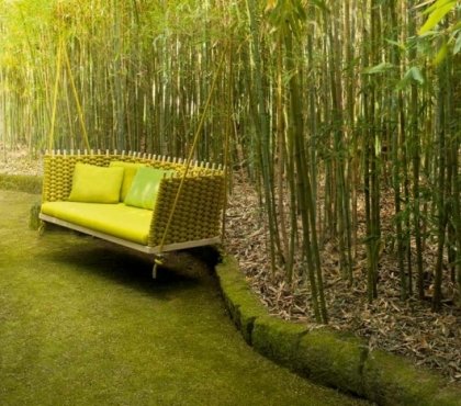 balancelle de jardin suspendre-Wabi-vert-anis-forêt-bambou