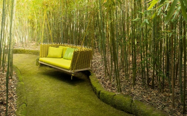 balancelle de jardin suspendre-Wabi-vert-anis-forêt-bambou