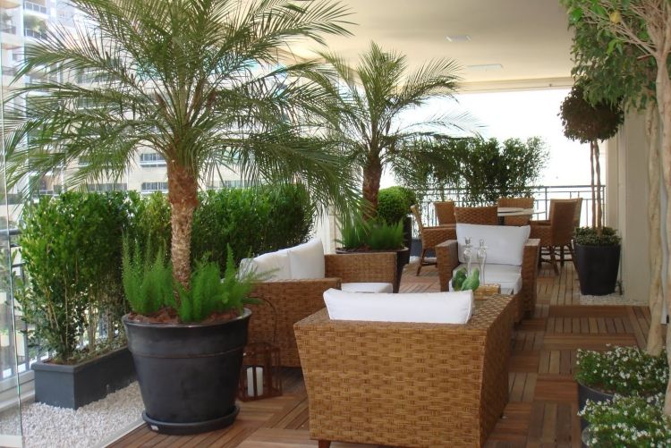 brise-vue balcon palmiers-meubles-jardin-caillebotis-bois