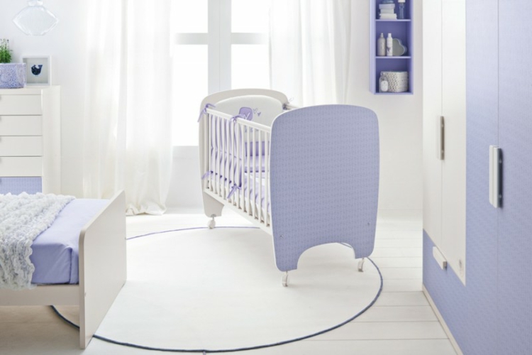 chambre-enfant-bébé-complète-lit tour de lit lavande blanc