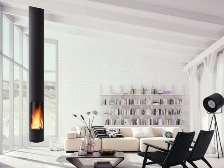 cheminée-design-2015-tuyau-noire-salon-blanc-SLIM-Focus cheminée design