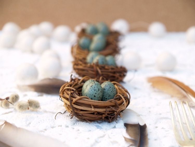 deco-table-paques-nids-décoratifs-oeufs-bleus déco table pour Pâques