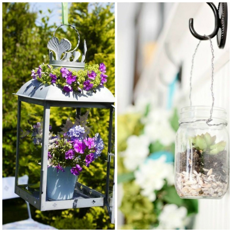 decoration-jardin-lanternes-bocal-métallique-fleurs