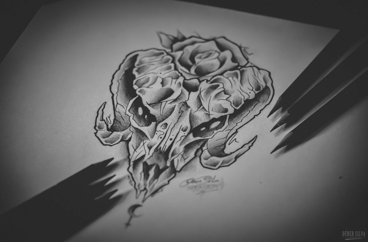 dessin-tatouage-aquarelle-crâne-os-bélier