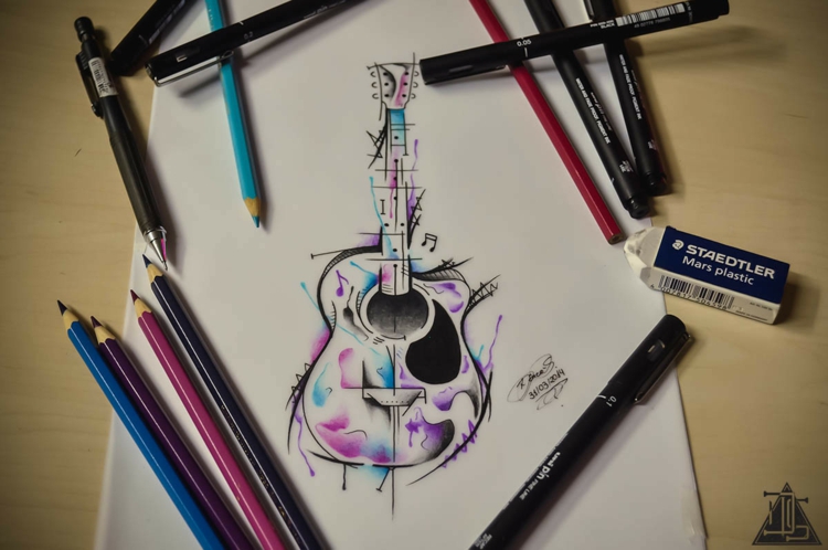 dessin-tatouage-aquarelle-guitare-originale