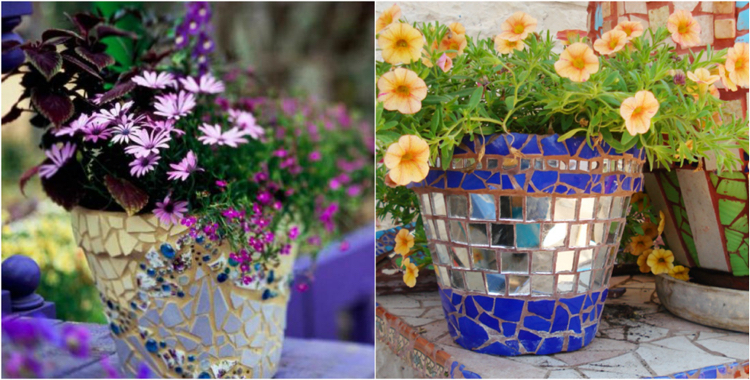 déco jardin –mosaïque-pot-fleurs-mosaiques-multicolores
