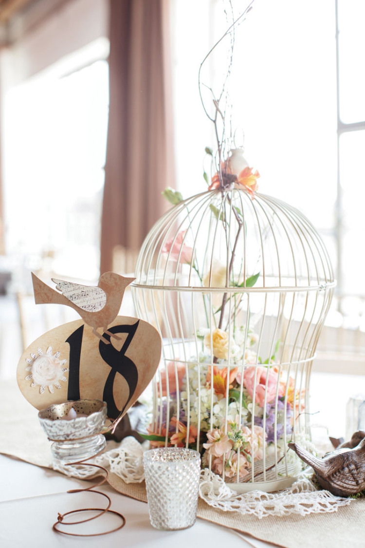 déco table mariage style shabby chic cage-oiseaux