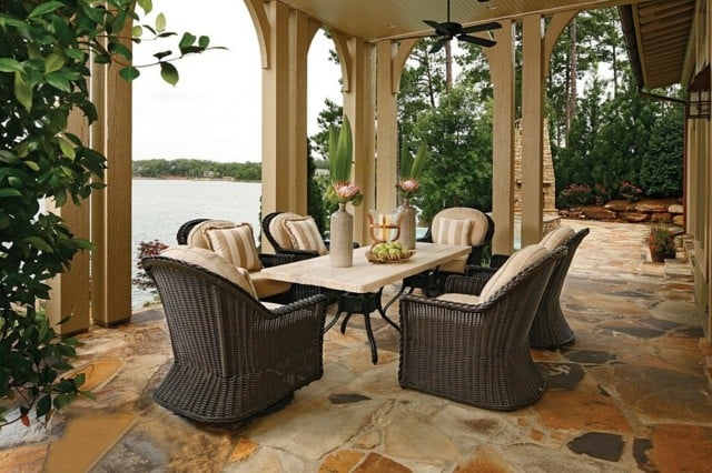 ensemble de patio terrasse-fauteuils-résine-tressée-table