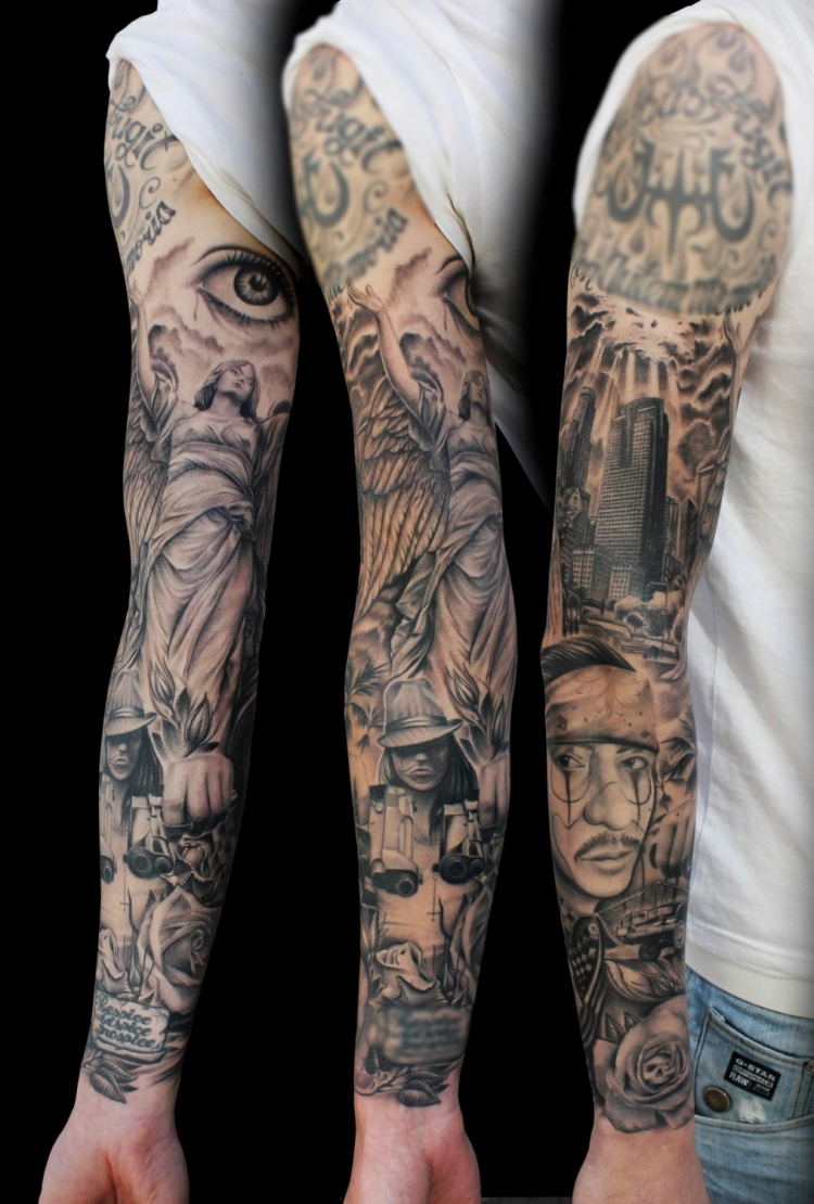 idée tatouage bras complet homme unique