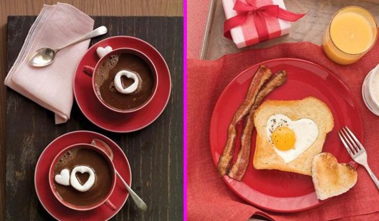 idées St Valentin surprise-petit-déjeuner-lit-coeurs