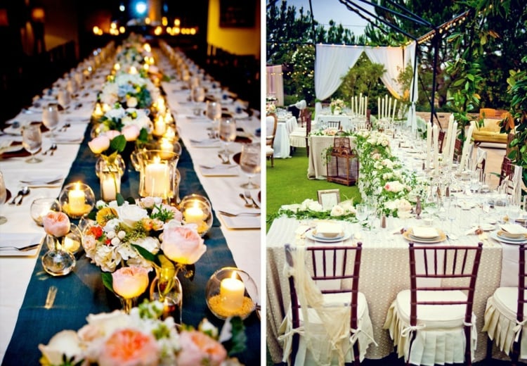 idées décoration table mariage fleurs-bougies