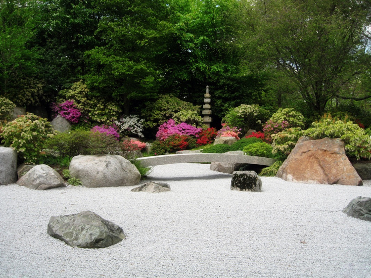 jardin japonais -gravier-décoratif-roches-fleurs
