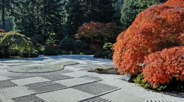 jardin-japonais-sable-arbre-bas-feuilles-rouges