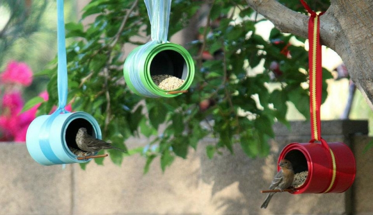 mangeoire oiseaux jardin boîtes-peinture-rubans
