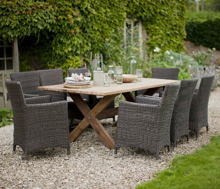 meubles-jardin-table-bois-chaises-rotin meubles de jardin