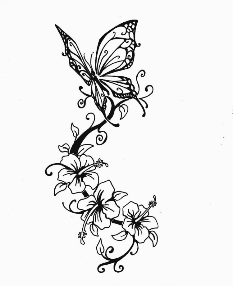 modele-tatouage-fleurs-branchette-papillon