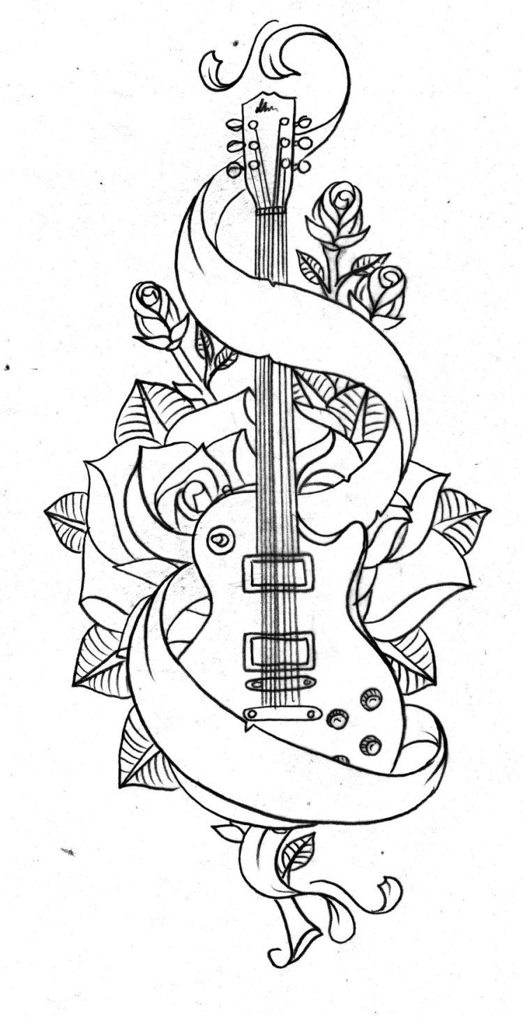 modele-tatouage-guitare-roses modèle de tatouage