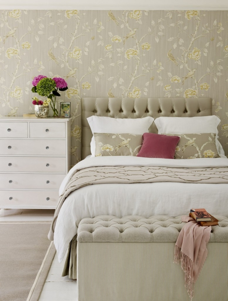 papier peint  mur-chambre-coucher-motif-floral