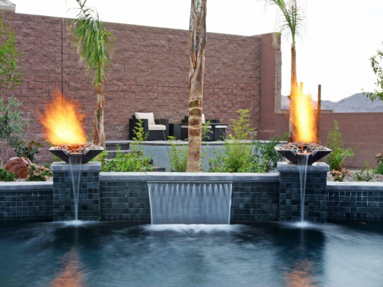 piscine de jardin de luxe vasques feu cascades eau
