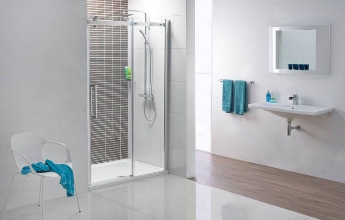 porte-douche-coulissante-verre-cadre-acier-bains-blanche porte de douche coulissante