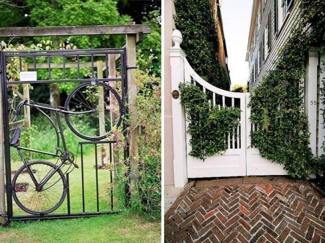 portillon-jardin-métal-bois-plantes-vélo