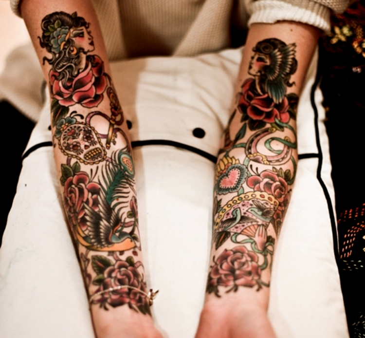 tatouage bras avant-bras style mixte japonais-mexicain