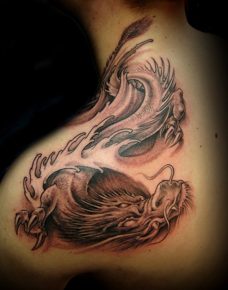 tatouage dragon japonais épaule cou homme femme