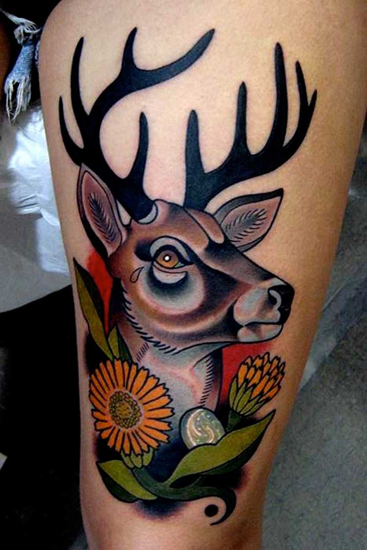 tatouage-femme-cerf-pied-idee-originale