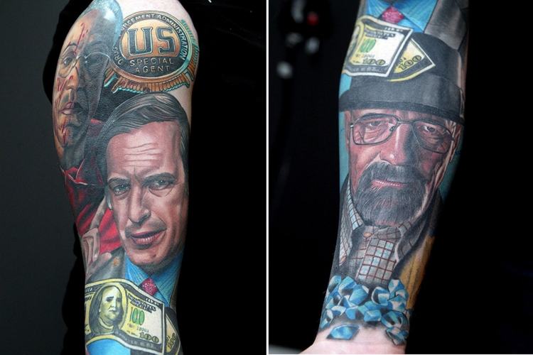 tatouage homme bras personnages Breaking Bad