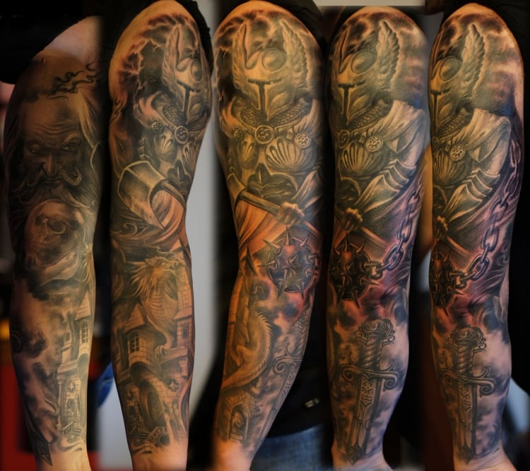tatouage-homme-magnifique-bras-complet-guerrier