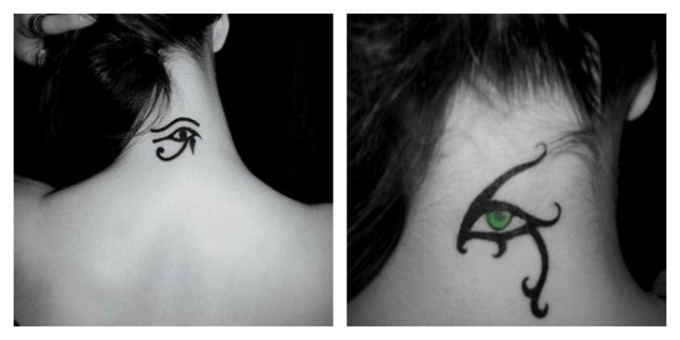 tatouage-nuque-femme-oeil-horus-vert tatouage nuque femme