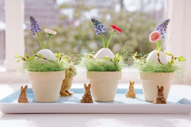 œufs de Pâques lapins-fleurs-pots
