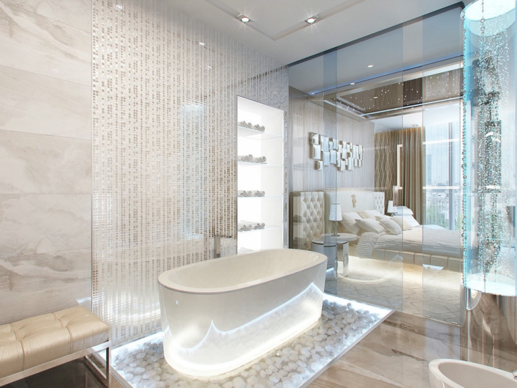 Idee-salle-de-bain-tedances-2015-baignoire-ovale-poser-luminaire-spots
