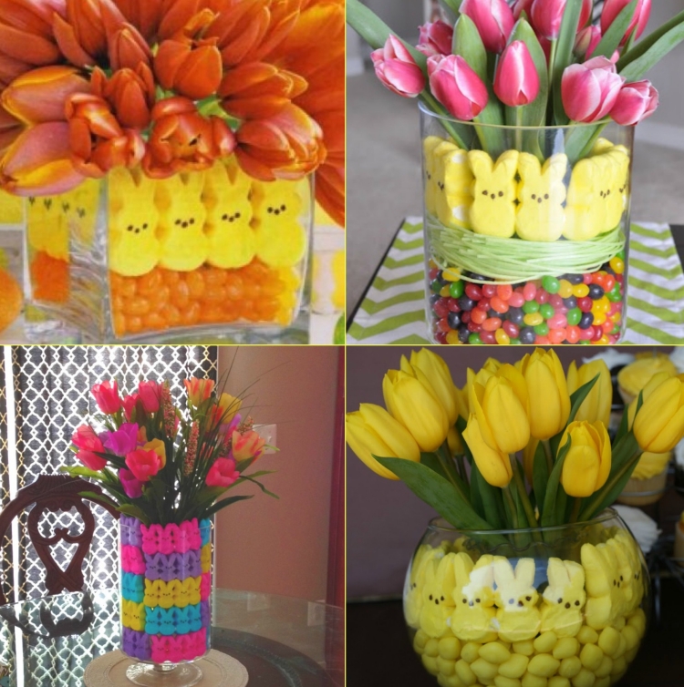 Pâques 2015 idées déco tulipes-lapins-bonbons-vases