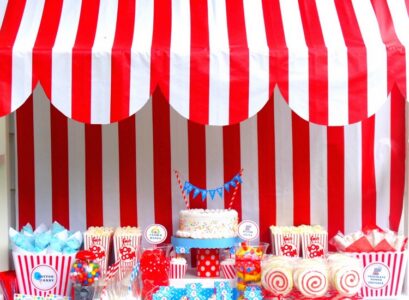 anniversaire enfant idées décoration-thème-carnaval-blanc-rouge