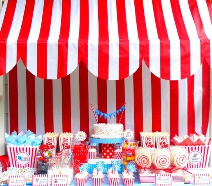 anniversaire enfant idées décoration-thème-carnaval-blanc-rouge