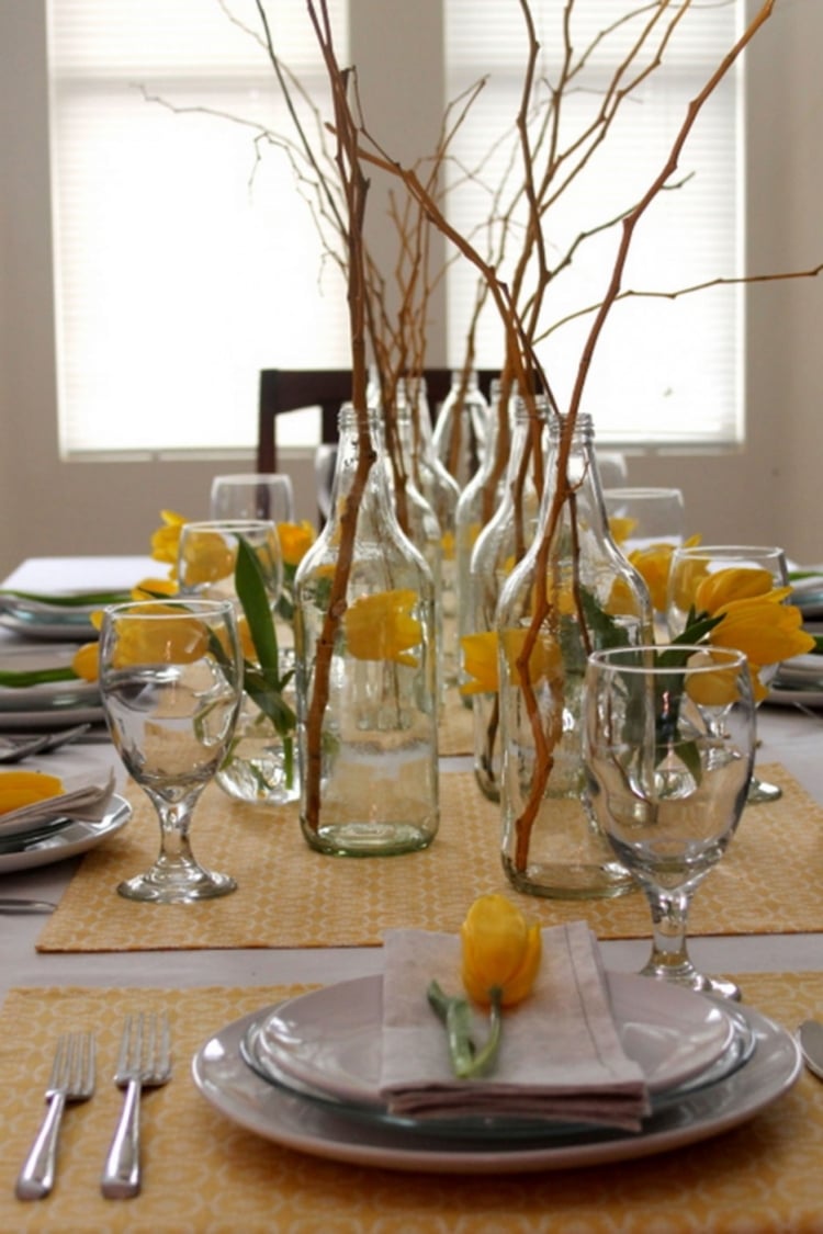 arts de la table dresser-style-champêtre-déco-tulipes-jaunes