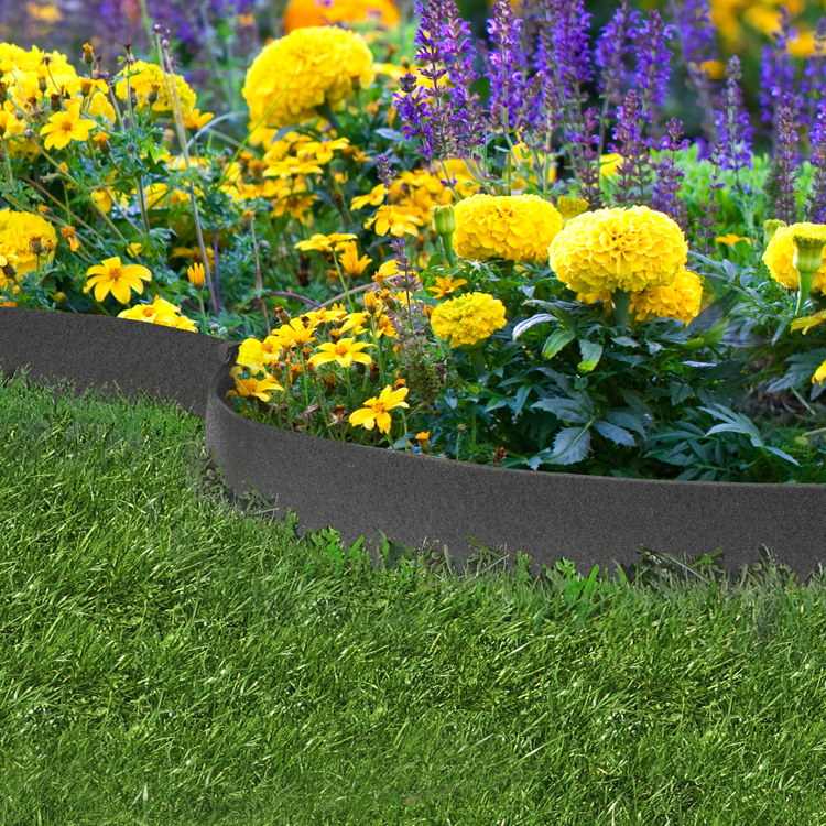bordure de jardin -bande-caoutchouc-parterre-fleurs-jaune-lilas