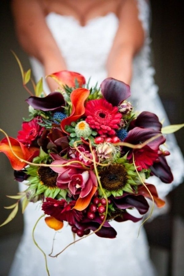 bouquet de mariée tournesols arums-gerbéras-couleurs