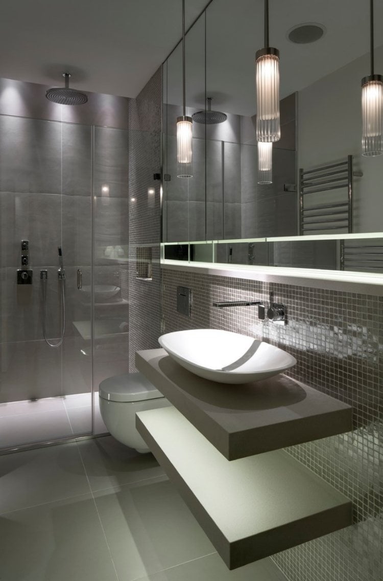 carrelage salle de bains mosaïque vasque poser-douche-plafond-pluie
