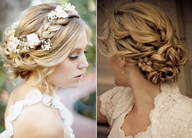 coiffure mariage cheveux longs -chignon-boucle-tresse-couronne-fleurs-blanches