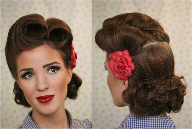 coiffure-pin-up-glamour-chic-rétro-rockabilly-1940-fleur-rouge