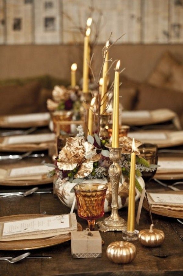 décoration-mariage-vintage-rustique-bougies-dorées-citrouilles