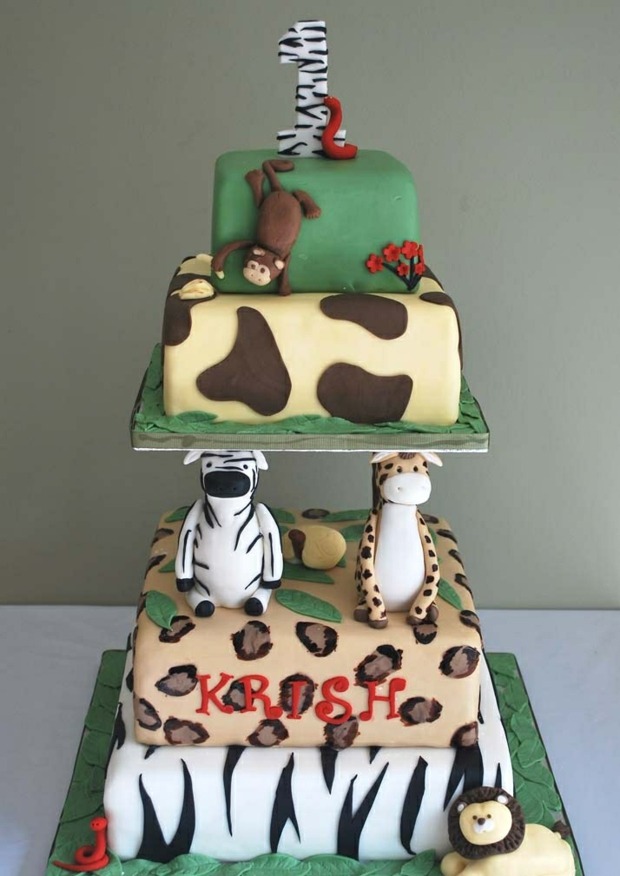 gateau-anniversaire-thematique-bébé-jungle-animaux gâteau d’anniversaire